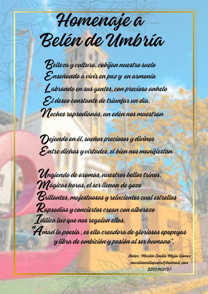 Acróstico en homenaje a Belén de Umbría, escrito por [Nombre del señor X], participante de la categoría libre.